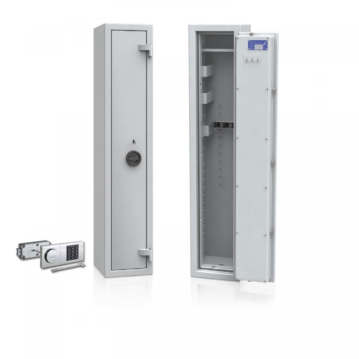 Waffenschrank Luzern WF 3S - 1500x300x300 / 102kg 55629 / Klasse 0 / RAL7035 / Elektr. B90_Rev. / DIN R