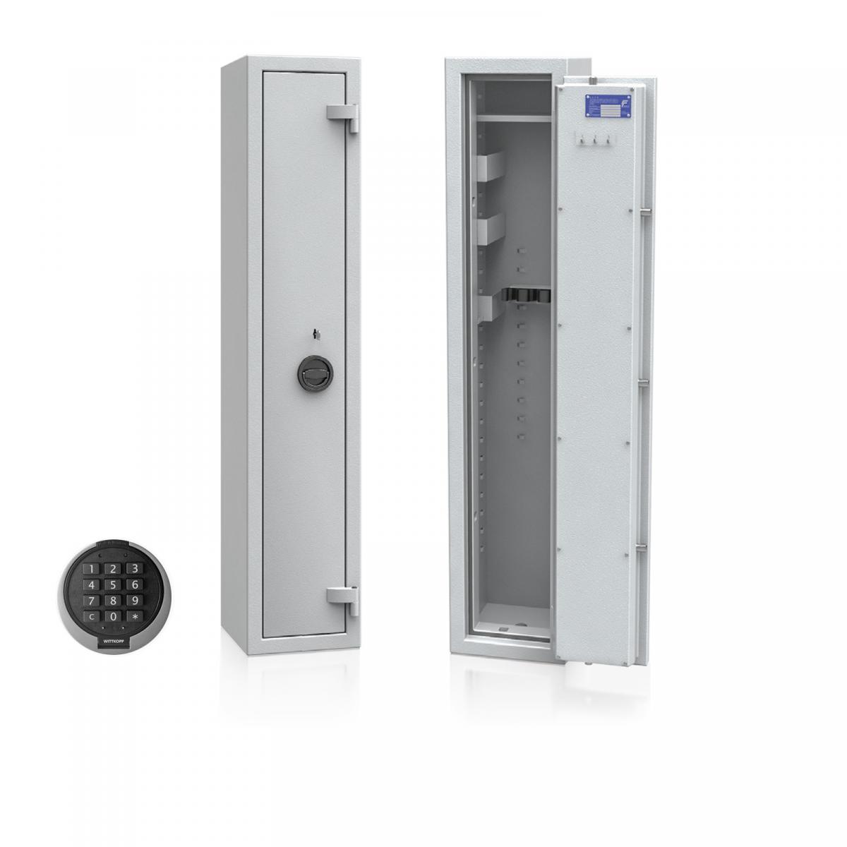 Waffenschrank Luzern WF 3S - 1500x300x300 / 102kg 55629 / Klasse 0 / RAL7035 / PRIMOR 3000 Elektronik / DIN R