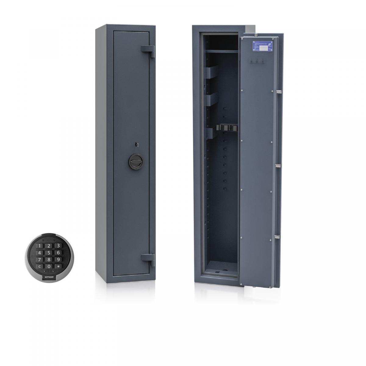 Waffenschrank Luzern WF 3S - 1500x300x300 / 102kg 55629 / Klasse 0 / RAL7024 / PRIMOR 3000 Elektronik / DIN R