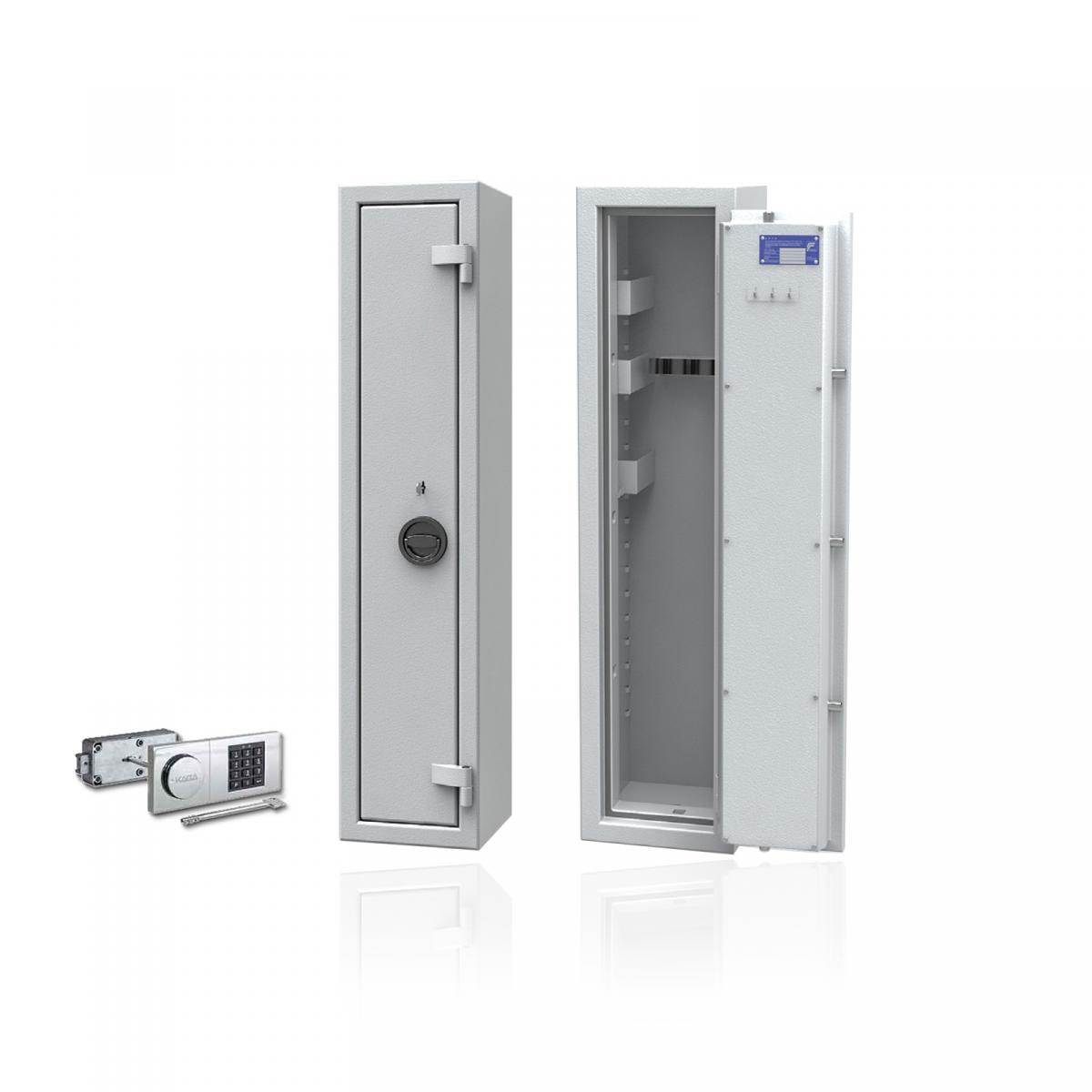 Waffenschrank Luzern WF 0 - 1250x300x300 / 89kg 55630 / Klasse 0 / RAL7035 / Elektr. B90_Rev. / DIN R