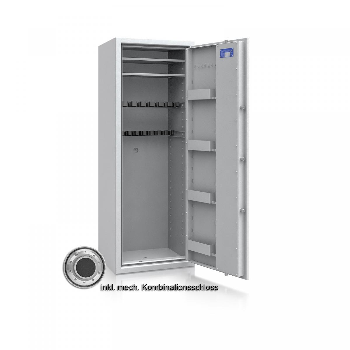Waffenschrank Luzern WF MAX 1 - 1500x550x450 / 175kg 55631 / Klasse 0 / RAL7035 / mech.ZK / DIN R / ohne Trennw.