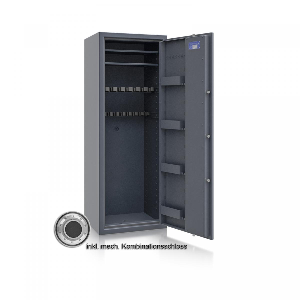 Waffenschrank Luzern WF MAX 1 - 1500x550x450 / 175kg 55631 / Klasse 0 / RAL7024 / mech.ZK / DIN R / ohne Trennw.
