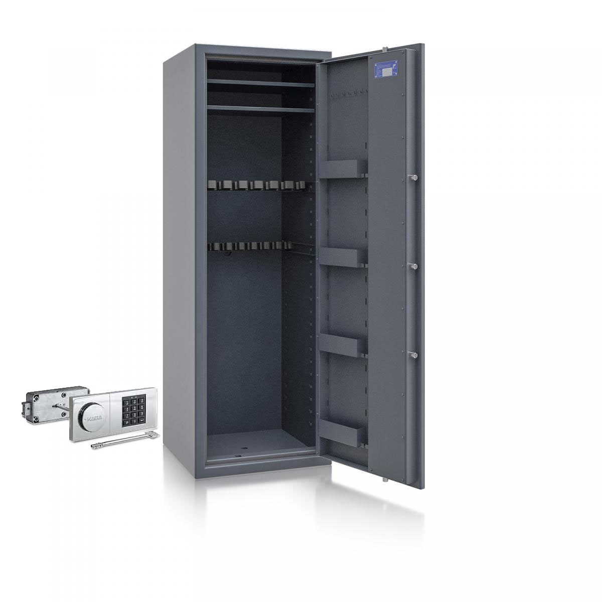 Waffenschrank Luzern WF MAX 2 - 1600x550x500 / 207kg 55632 / Klasse 0 / RAL7024 / Elektr. B90_Rev. / DIN R / ohne Trennw.
