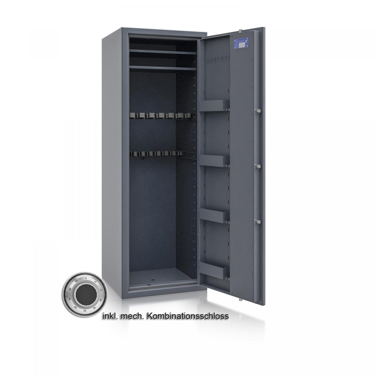 Waffenschrank Luzern WF MAX 2 - 1600x550x500 / 207kg 55632 / Klasse 0 / RAL7024 / mech.ZK / DIN R / ohne Trennw.