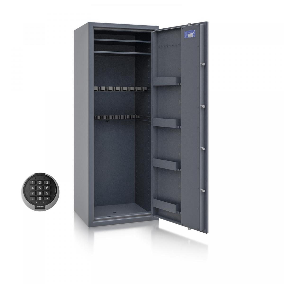 Waffenschrank Luzern WF MAX 3 - 1600x600x500 / 220kg 55633 / Klasse 0 / RAL7024 / PRIMOR 3000 Elektronik / DIN R / ohne Trennw.