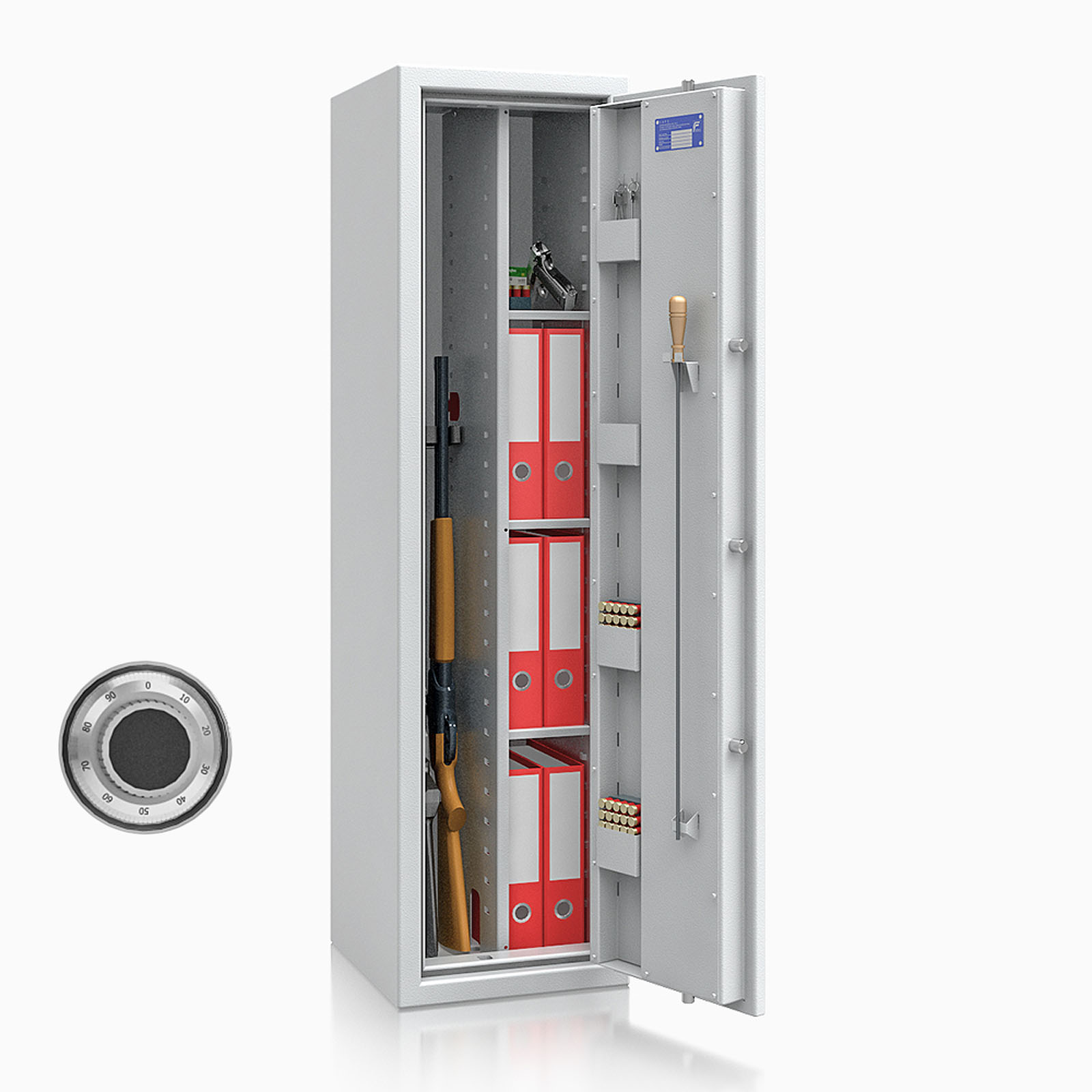 Waffenschrank Luzern WF MAX Kombi 0 - 1500x400x420 / 152kg 55635 / Klasse 0 / RAL7035 / mech.ZK / DIN R / mit Trennw.