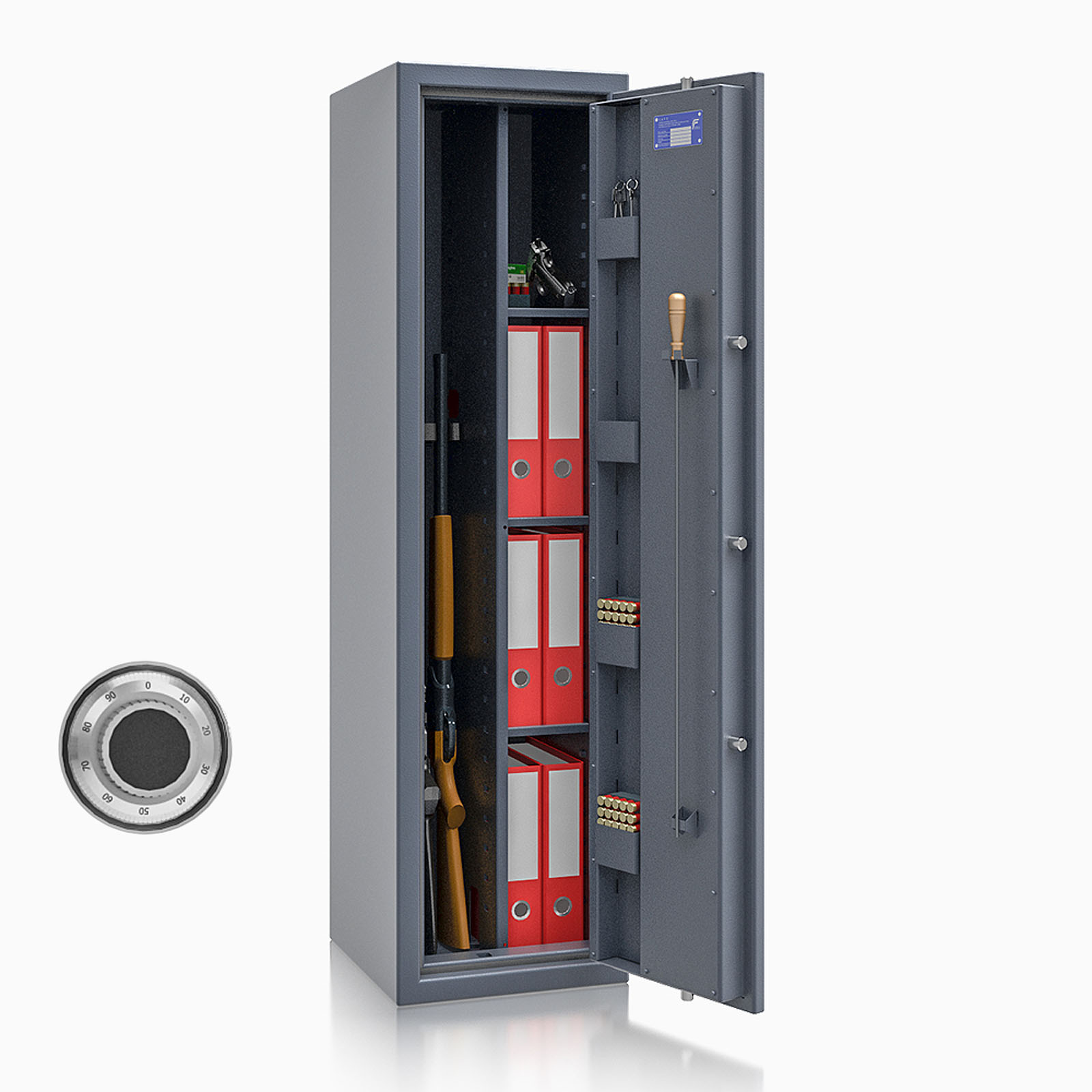 Waffenschrank Luzern WF MAX Kombi 0 - 1500x400x420 / 152kg 55635 / Klasse 0 / RAL7024 / mech.ZK / DIN R / mit Trennw.