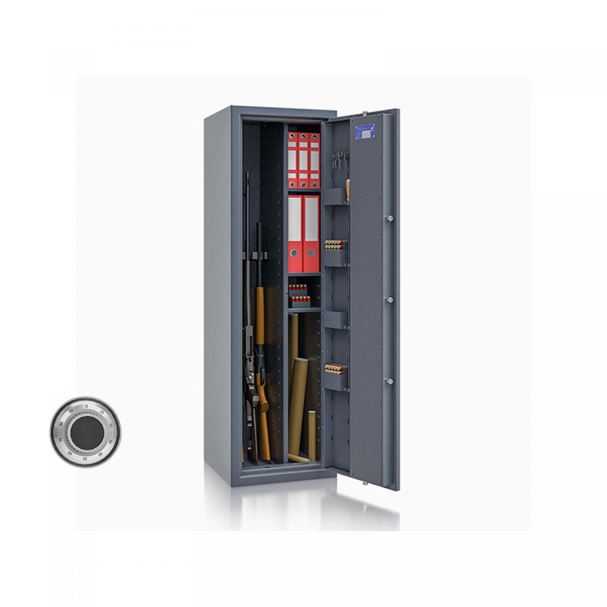 Waffenschrank Luzern WF MAX Kombi 1 - 1500x450x450 / 167kg 55649 / Klasse 0 / RAL7024 / mech.ZK / DIN R / mit Trennw.