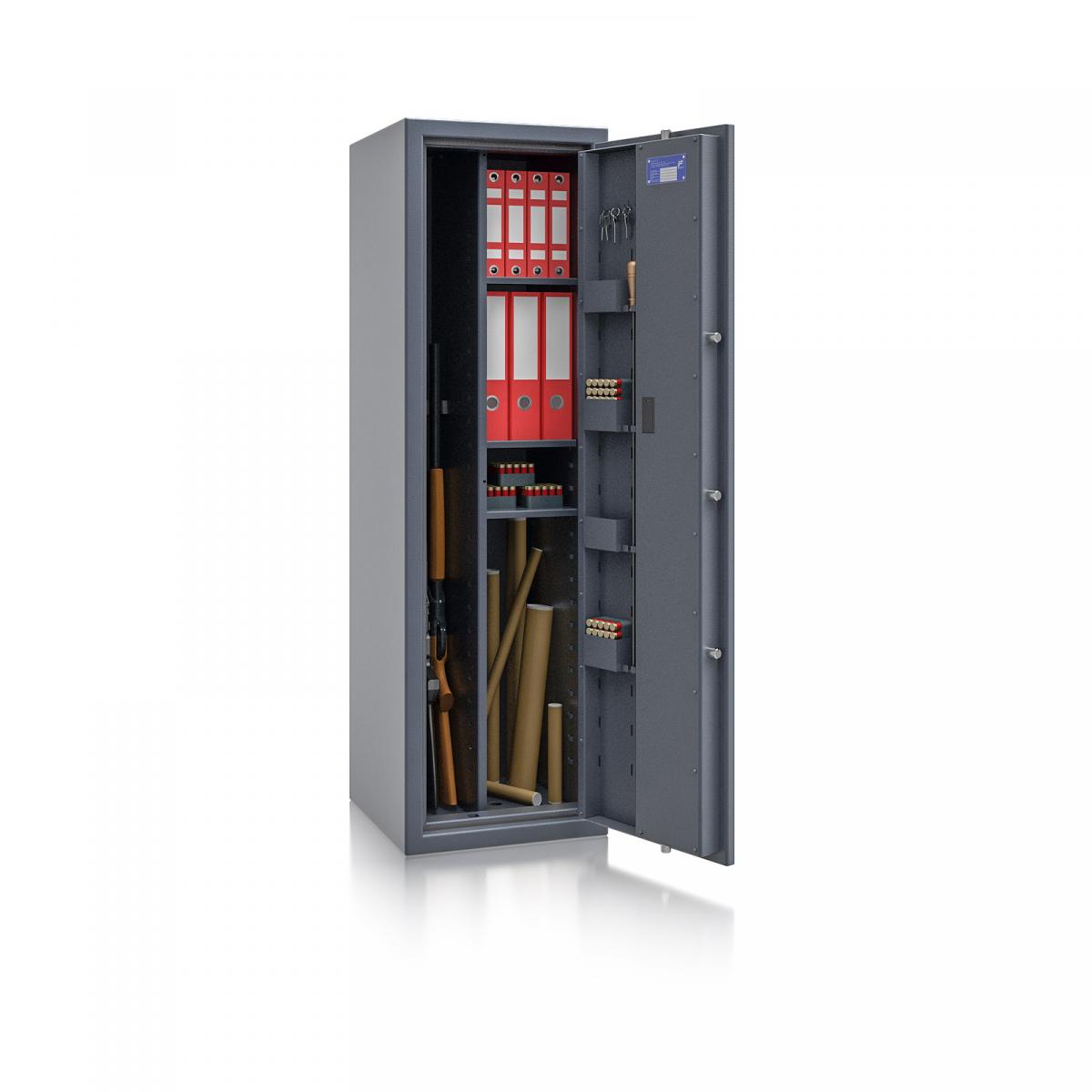 Waffenschrank Luzern WF MAX Kombi 1 - 1500x450x450 / 167kg 55649 / Klasse 0 / RAL7024 / Elektr. Basic / DIN R / mit Trennw.