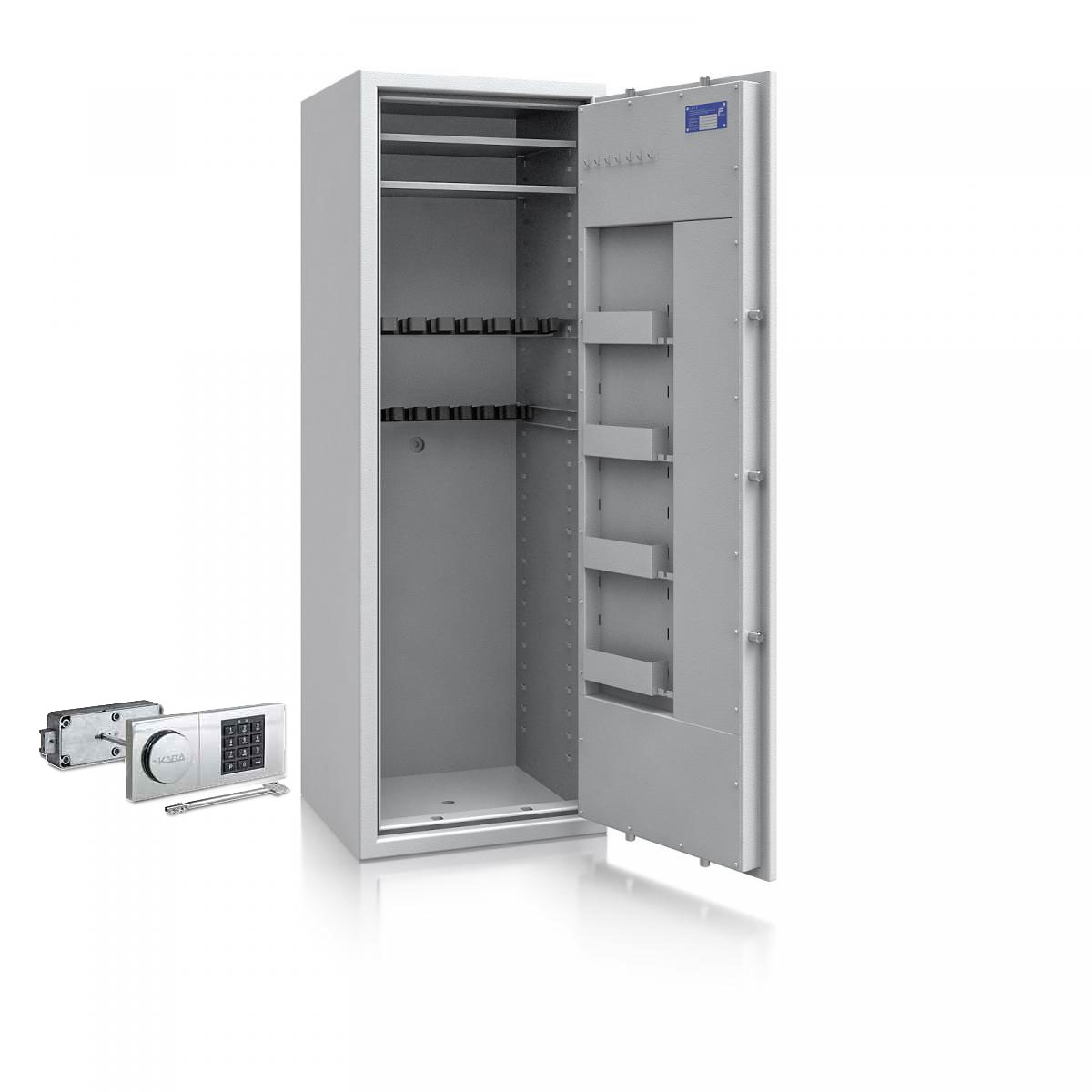 Waffenschrank St. Gallen WF MAX 2 - 1600x550x500 / 212kg 56467 / Klasse I / RAL7035 / Elektr. B90_Rev. / DIN R