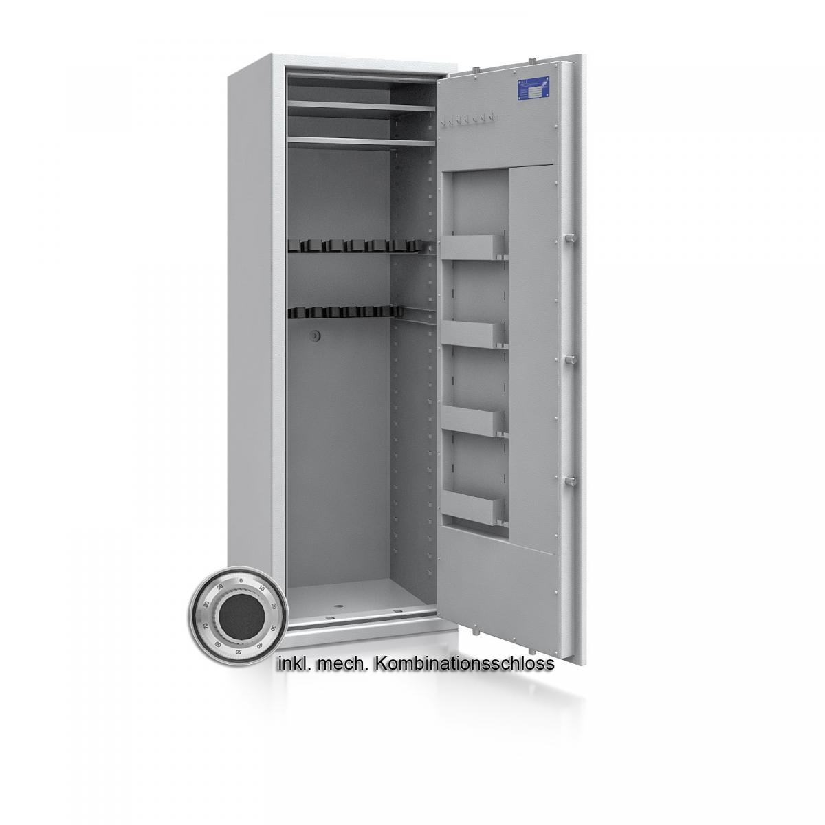 Waffenschrank St. Gallen WF MAX 2 - 1600x550x500 / 212kg 56467 / Klasse I / RAL7035 / mech.ZK / DIN R