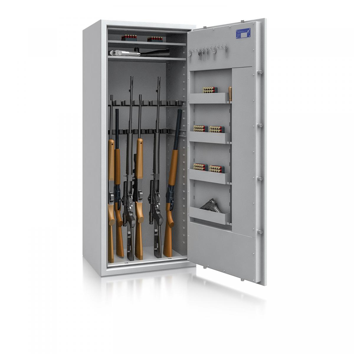 Waffenschrank St. Gallen WF MAX 4 - 1600x655x500 / 237kg 56469 / Klasse I / RAL7035 / Schlüssel / DIN R