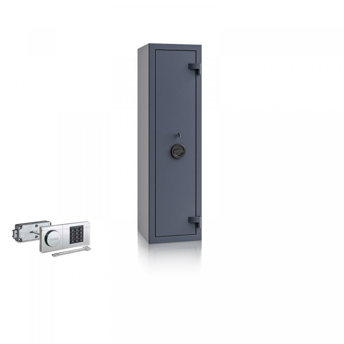 Waffenschrank St. Gallen WF 1 - 1250x350x350 / 109kg 56470 / Klasse I / RAL7024 / B90 Elektr.+Notschloss / DIN R