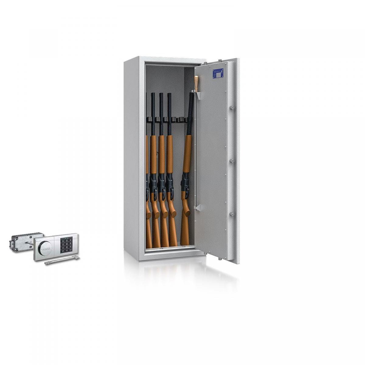 Waffenschrank St. Gallen WF 2 - 1250x450x350 / 109kg 56471 / Klasse I / RAL7035 / B90 Elektr.+Notschloss / DIN R