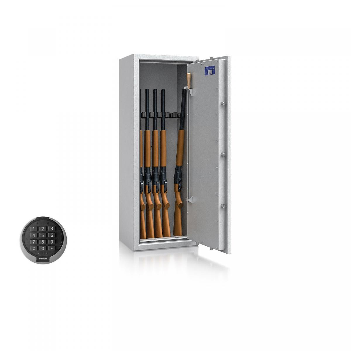 Waffenschrank St. Gallen WF 2 - 1250x450x350 / 109kg 56471 / Klasse I / RAL7035 / PRIMOR 3000 Elektronik / DIN R