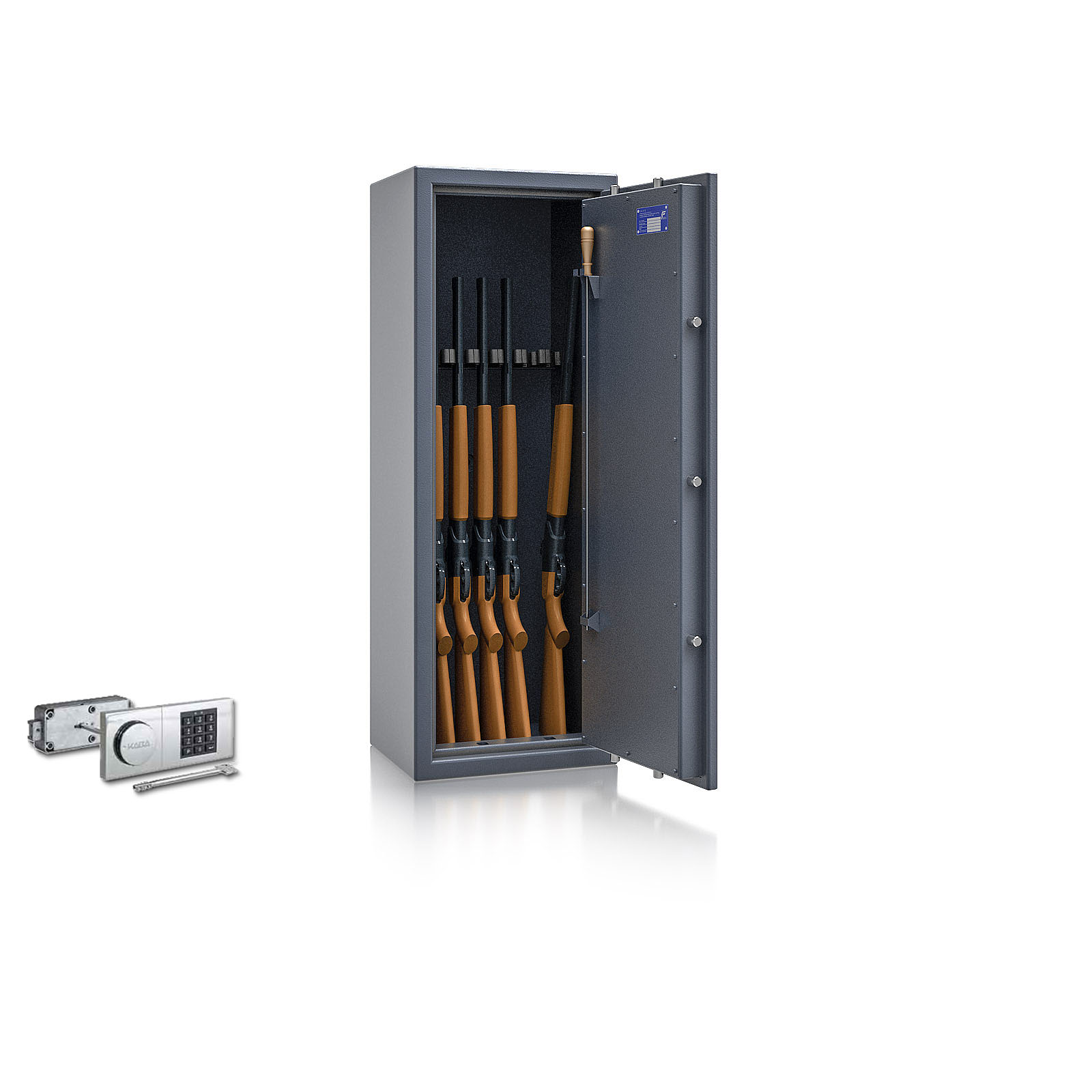 Waffenschrank St. Gallen WF 2 - 1250x450x350 / 109kg 56471 / Klasse I / RAL7024 / B90 Elektr.+Notschloss / DIN R