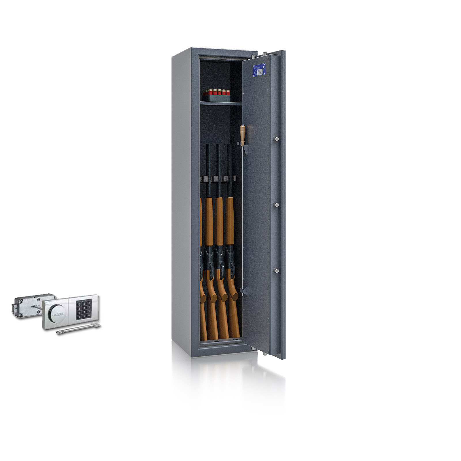 Waffenschrank St. Gallen WF 3 - 1500x350x350 / 131kg 56472 / Klasse I / RAL7024 / Elektr. B90_Rev. / DIN R