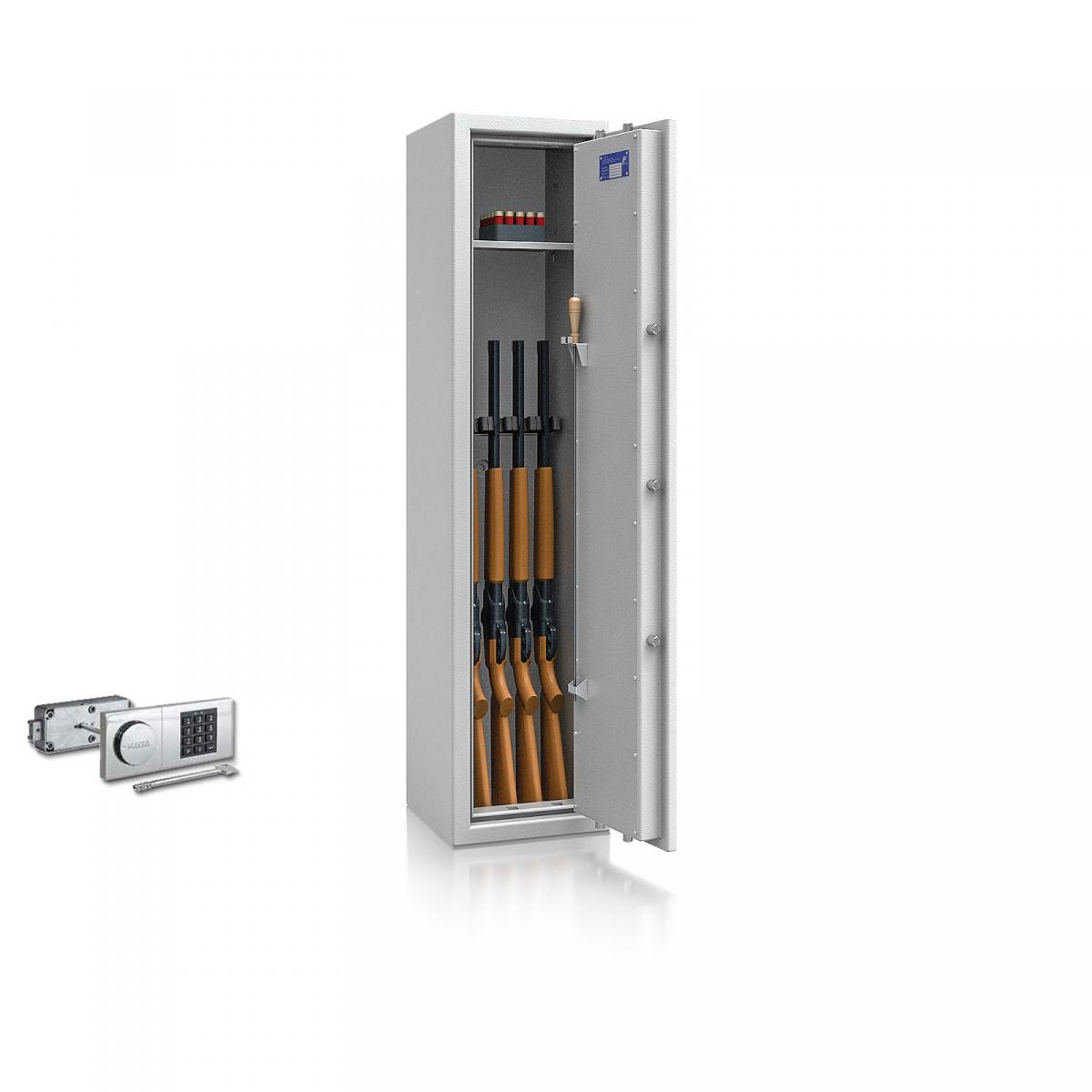 Waffenschrank St. Gallen WF 3 - 1500x350x350 / 131kg 56472 / Klasse I / RAL7035 / Elektr. B90_Rev. / DIN R