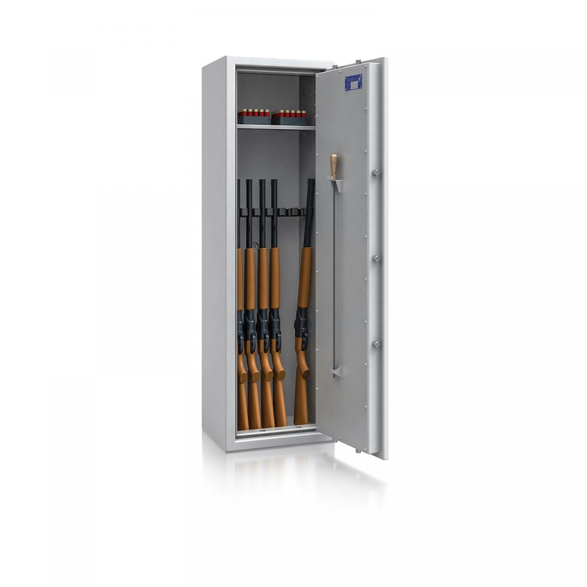 Waffenschrank St. Gallen WF 4 - 1500x450x350 / 150kg 56473 / Klasse I / RAL7035 / Schlüssel / DIN R