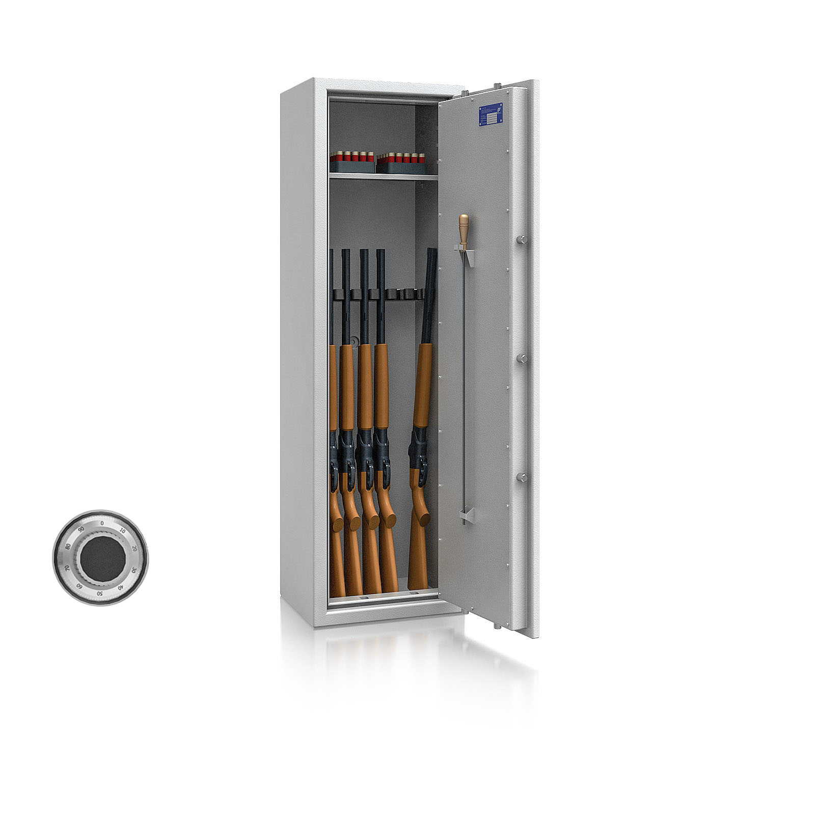 Waffenschrank St. Gallen WF 4 - 1500x450x350 / 150kg 56473 / Klasse I / RAL7035 / mech.ZK / DIN R