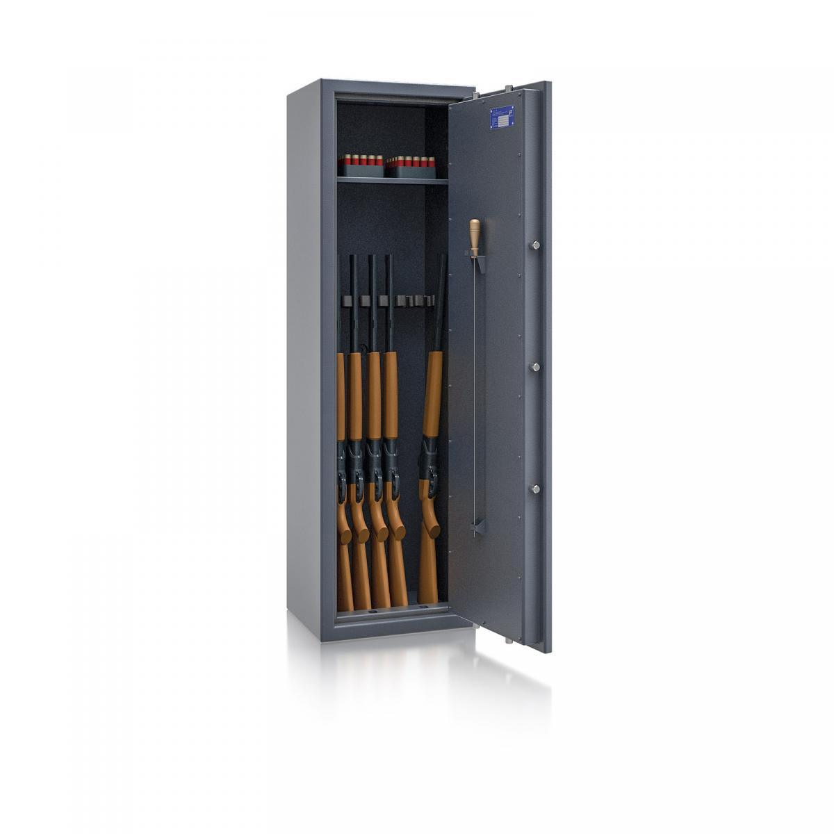 Waffenschrank St. Gallen WF 4 - 1500x450x350 / 150kg 56473 / Klasse I / RAL7024 / Schlüssel / DIN R