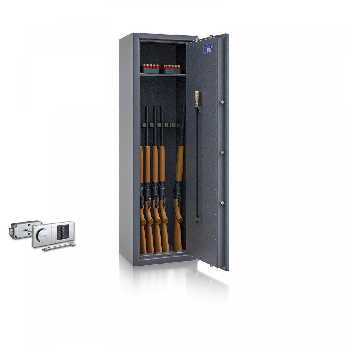 Waffenschrank St. Gallen WF 4 - 1500x450x350 / 150kg 56473 / Klasse I / RAL7024 / Elektr. B90_Rev. / DIN R
