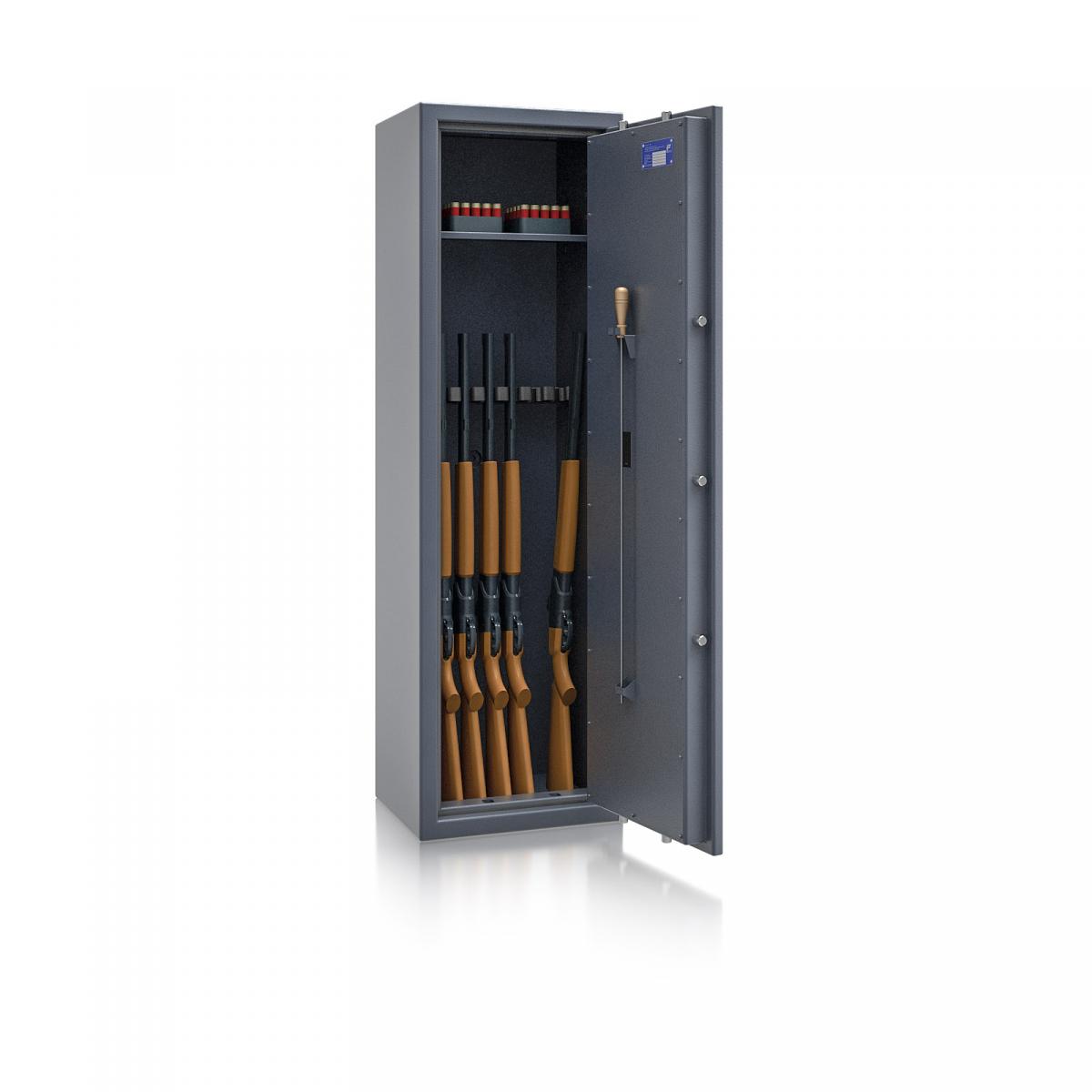 Waffenschrank St. Gallen WF 4 - 1500x450x350 / 150kg 56473 / Klasse I / RAL7024 / Elektr. Basic / DIN R