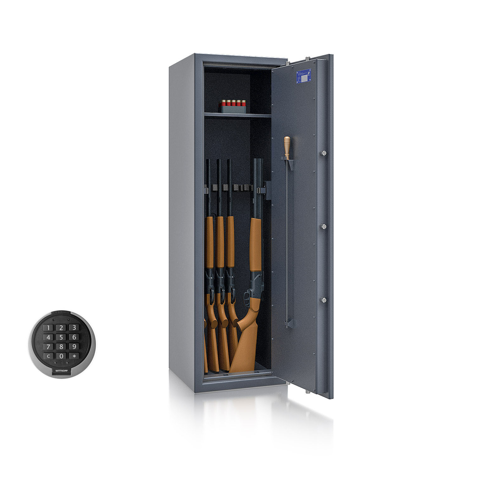 Waffenschrank St. Gallen WF 5 - 1500x450x450 / 170kg 56474 / Klasse I / RAL7024 / PRIMOR 3000 Elektronik / DIN R