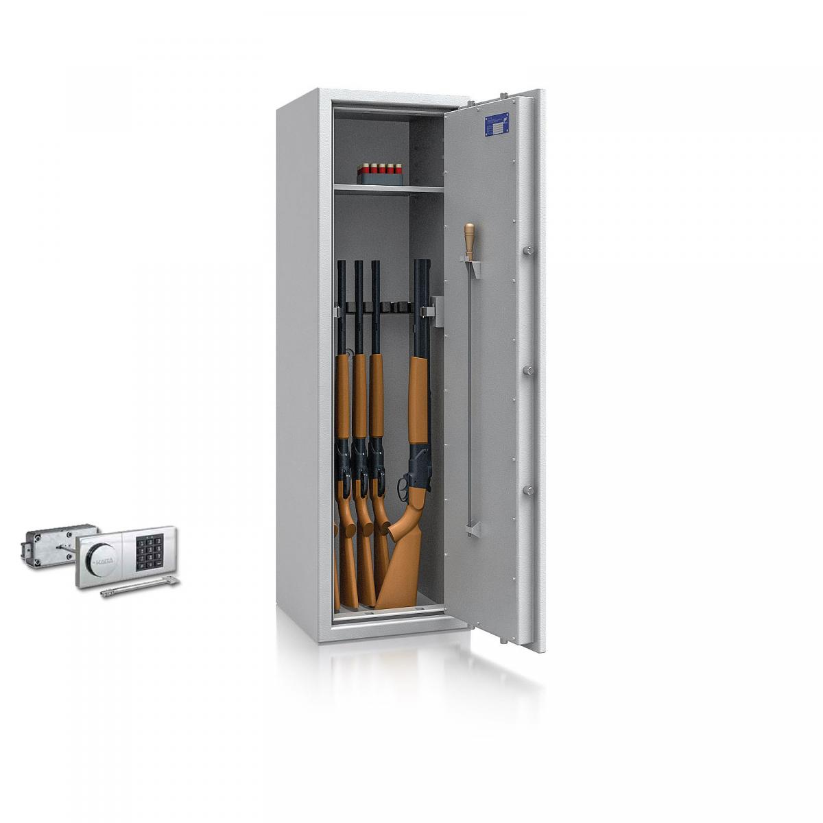 Waffenschrank St. Gallen WF 5 - 1500x450x450 / 170kg 56474 / Klasse I / RAL7035 /  B90 Elektr.+Notschloss / DIN R