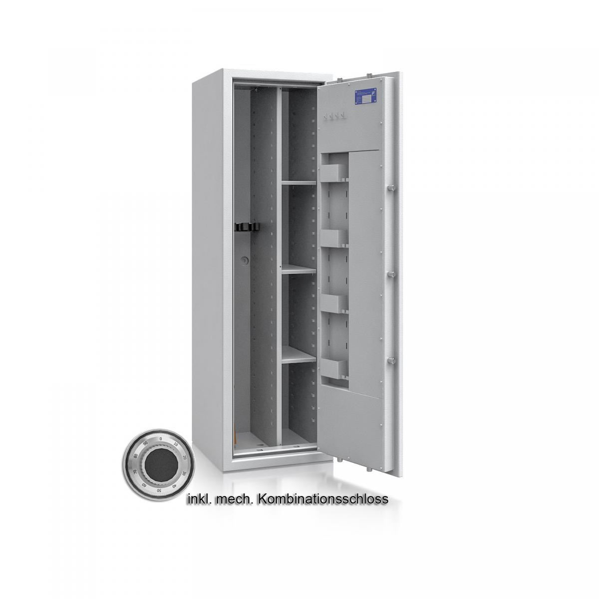 Waffenschrank St. Gallen WF MAX Kombi 1 - 1500x450x450 / 172kg 56474 / Klasse I / RAL7035 / mech.ZK / DIN R / mit Trennw.
