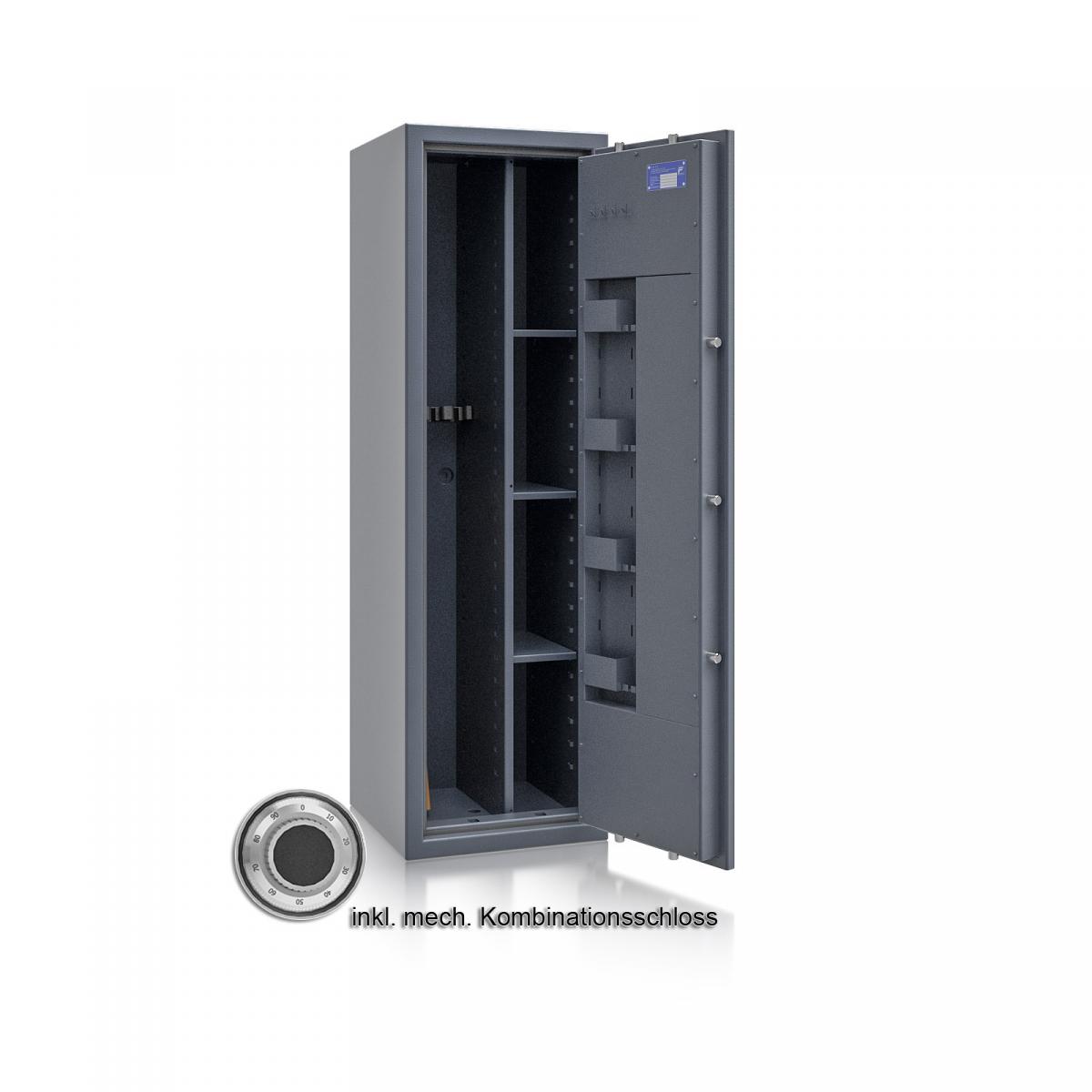 Waffenschrank St. Gallen WF MAX Kombi 1 - 1500x450x450 / 172kg 56474 / Klasse I / RAL7024 / mech.ZK / DIN R / mit Trennw.