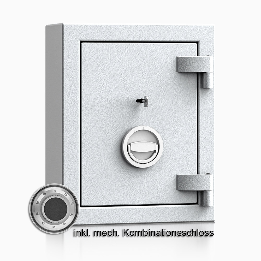 Kurzwaffenschrank - safe4gun 1 - 440x330x165 / 30kg 593100 / Klasse 1 ECB•S / RAL7035 / mech.ZK / DIN R