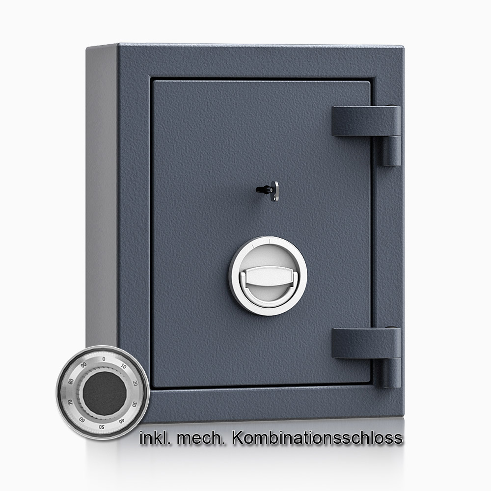 Kurzwaffenschrank - safe4gun 1 - 440x330x165 / 30kg 593100 / Klasse 1 ECB•S / RAL7024 / mech.ZK / DIN R