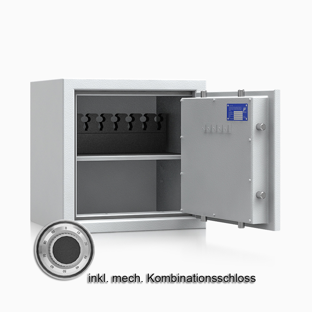 Kurzwaffenschrank - safe4gun 4 - 500x500x420 71kg 593103 / Klasse 1 ECB•S / RAL7035 / mech.ZK / DIN R