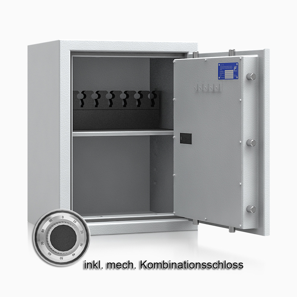 Kurzwaffenschrank - safe4gun 5 - 650x500x420 85kg 593104 / Klasse 1 ECB•S / RAL7035 / mech.ZK / DIN R