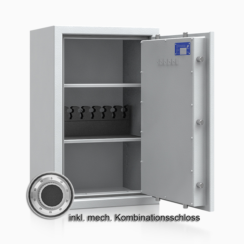 Kurzwaffenschrank - safe4gun 6 - 800x500x420 100kg 593105 / Klasse 1 ECB•S / RAL7035 / mech.ZK / DIN R