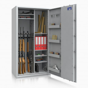 Waffenschrank Luzern WF MAX Kombi 4 - 1600x850x500 / 293kg 55636 / Klasse 0 / RAL7035 / mech.ZK / DIN R / mit Trennw.