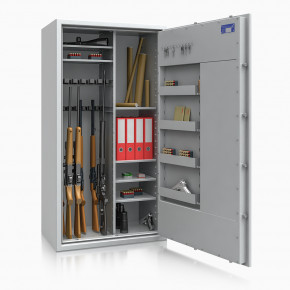 Waffenschrank St. Gallen WF MAX Kombi 4 - 1600x850x500 / 296kg 56476 / Klasse I / RAL7035 / PRIMOR 3000 Elektronik / DIN R / Trennw.